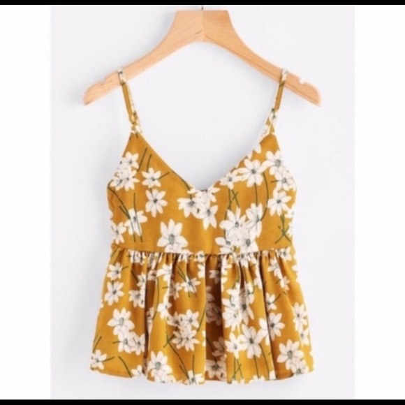 Tops - Yellow Floral Tank Top